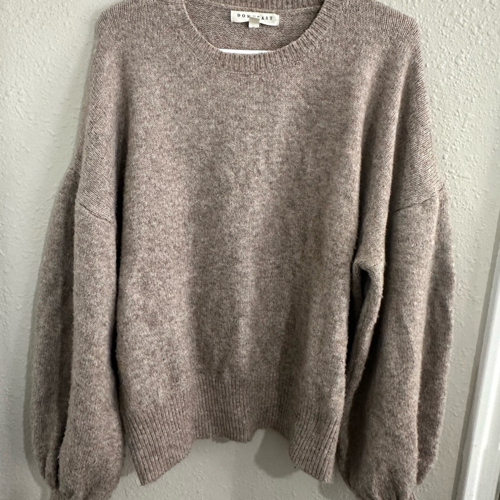 Cozy Beige Sweater Ballon Sleeves Downeast Outfitters